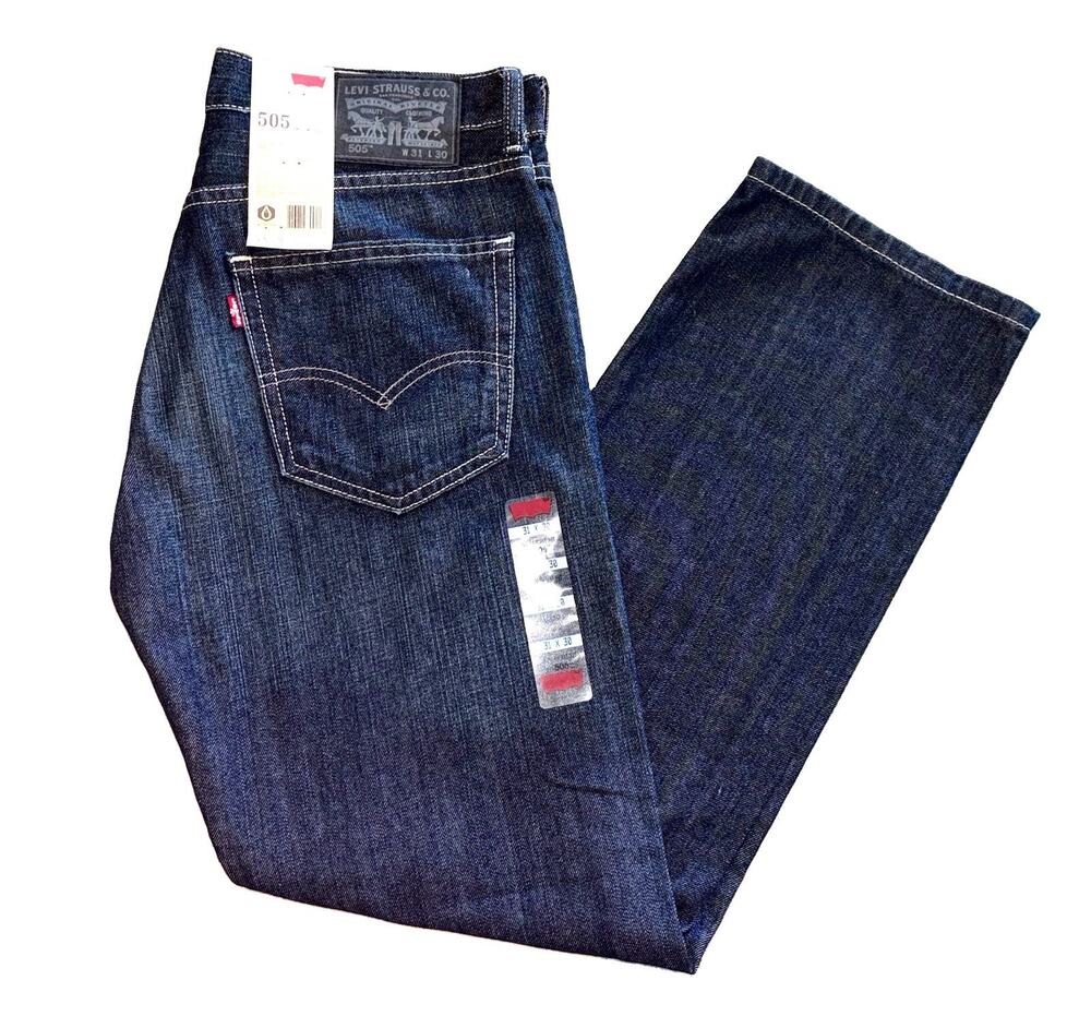 Levi’s Mens 31x30 Dark Blue 505 Straight Leg Fit Black Patch Jeans 709575 NEW